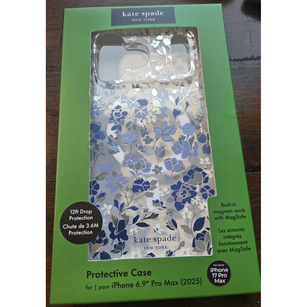Kate Spade New York iPhone 17 Pro Max MagSafe Case Blue Floral 12ft Drop Proof